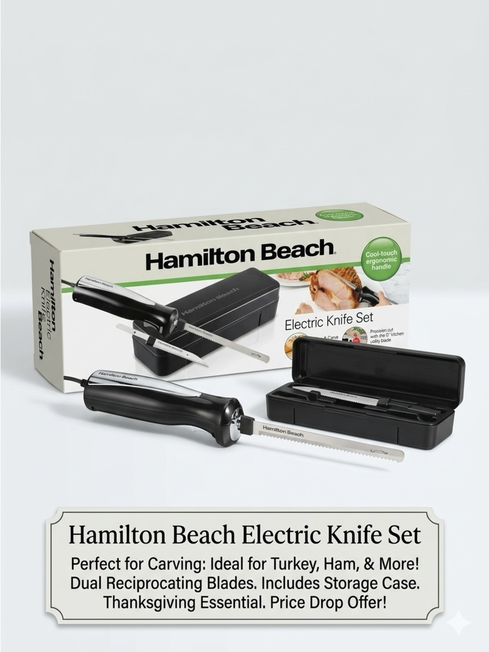 Hamilton Beach Electric Knife Set Turkey Ham Carver Thanksgiving Slicer 5”